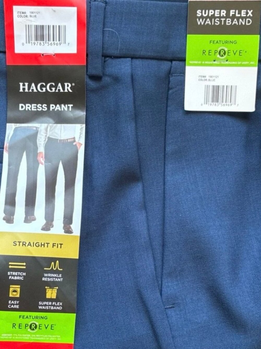 Haggar Eclo Stria Straight Fit Dress Pants Blue Size 38x30